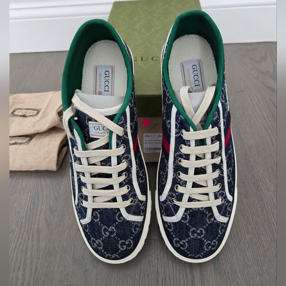$790 GUCCI TENNIS 1977 DENIM GG PRINT GUCCI UK 10 US 11 EU 44 BNIB - Picture 3 of 7